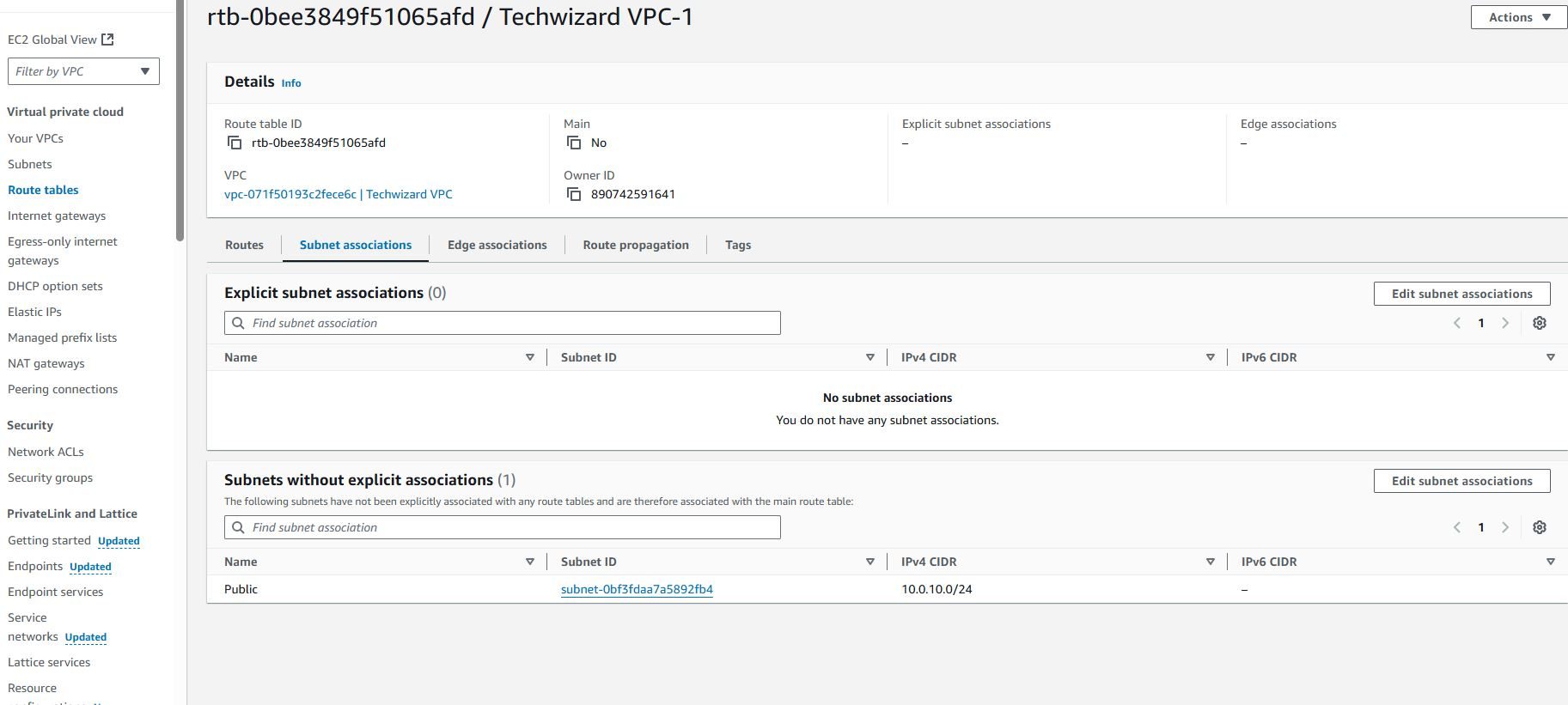 traffic flow 4 go to subnet association on route table